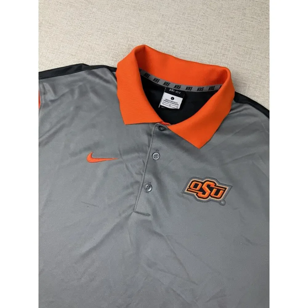 Nike Dri-FIT OSU Oklahoma State Cowboys Polo Shirt Gray Orange Men’s Large